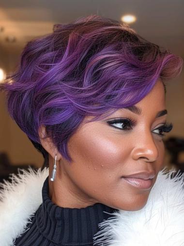 Short Lace Front Wigs For African American With Bangs Purple Wigs