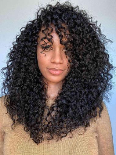 Human Hair Wigs With Bangs For African American Monofilament 18" Wigs