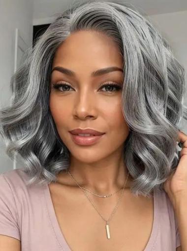 Salt And Pepper Human Hair Wigs For African American Monofilament Layered Wigs