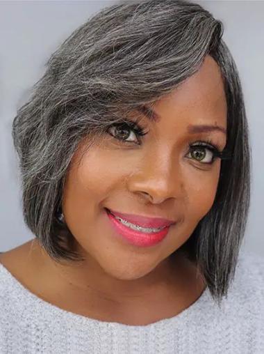 Short Salt And Pepper Wigs For African American Monofilament Bobs Wavy Wigs