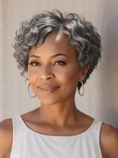 African American Short Wigs Monofilament With Bangs Curly Wigs