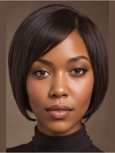 African American Short Human Hair Wigs Bobs 8" Black Wigs