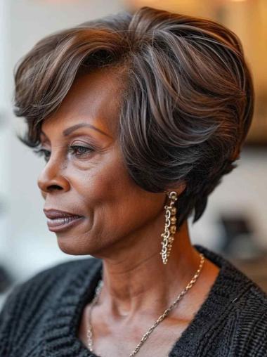 African American Short Pixie Wigs Synthetic Brown Wigs