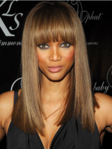 Straight With Bangs Lace Front Black Woman Wigs Human Hair