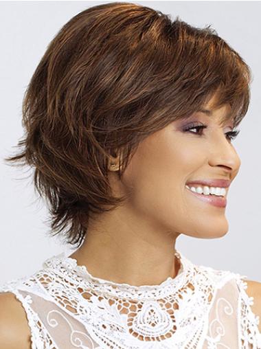 Synthetic Short Wigs With Bangs Monofilament