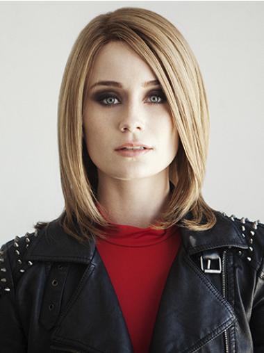 Blonde Straight Shoulder Length Real Wigs For Cancer Patients