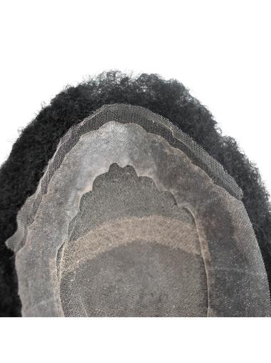 100% Human Hair African Curly PU Around Man Wigs