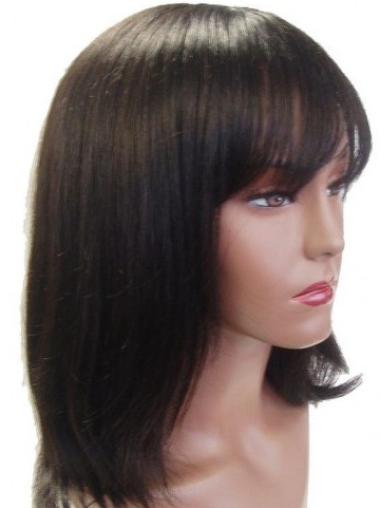 Straight Brown Capless Cheap Shoulder Length Human Hair Wigs