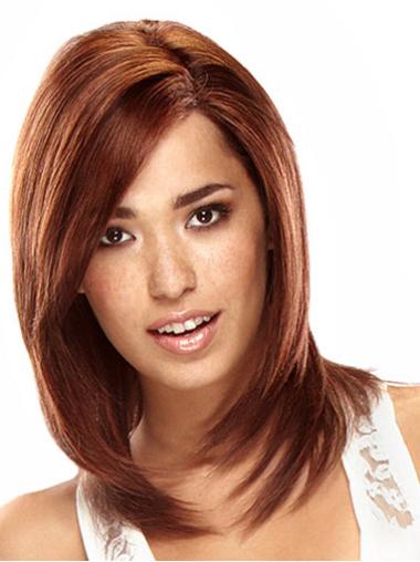 Layered Auburn Shoulder Length Real Human Hair Lace Front Wigs