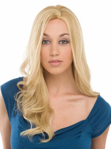 Capless Wavy Modern Long Blonde Human Hair Wigs