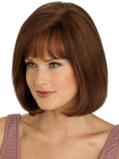 Affordable Bobs Chin Length Auburn Silk Top Human Hair Wig