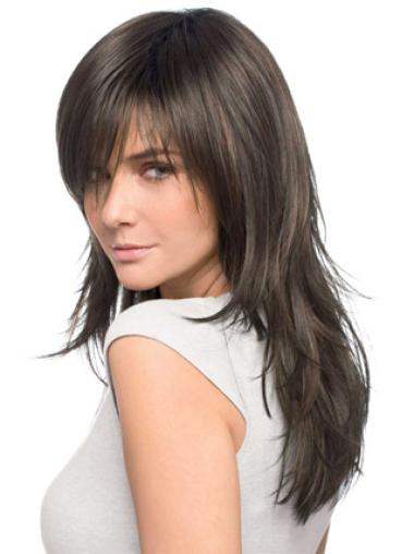 Brown Layered 20" Cheap Wigs Human Hair Long