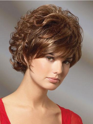 New Short Layered Auburn Human Hair Wigs Curly