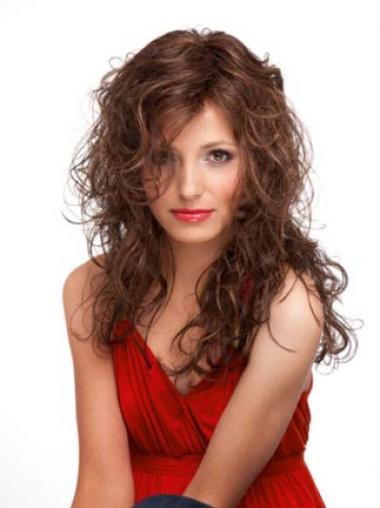 Auburn Curly Remy Human Hair Designed Long Layered Lace Wigs