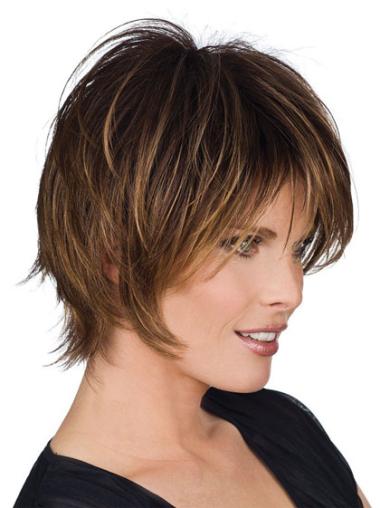 Brown Human Hair Wig Stylish Short Layered Capless 8"