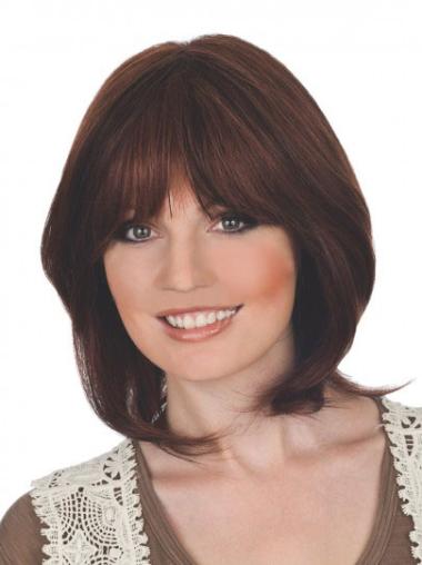 Auburn Straight Chin Length Lace Front Best Remy Human Wigs With Bangs