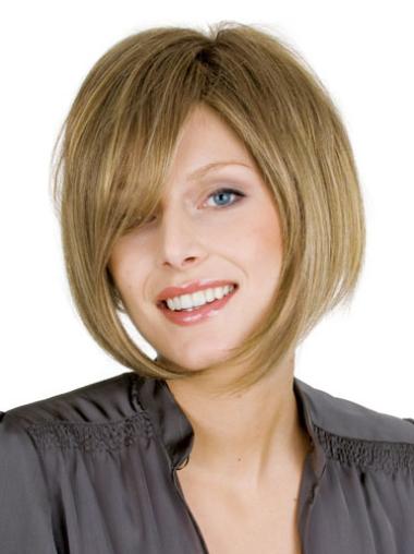 Blonde Straight Chin Length Online Bob Hand Tied Human Hair Wig