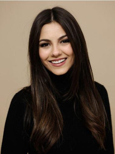 Brown Straight Cheap Human Long Styles Hair Wigs Without Bangs