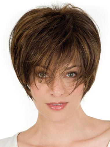 100% Human Hair Brown Wigs Layered Short