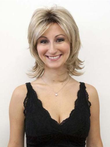 Shoulder Length Layered Affordable Blonde Hair Human Hair Wigs