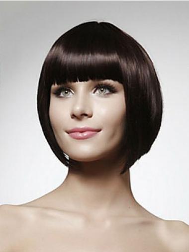 Chin Length Straight Capless Natural Black Bob Human Hair Wig