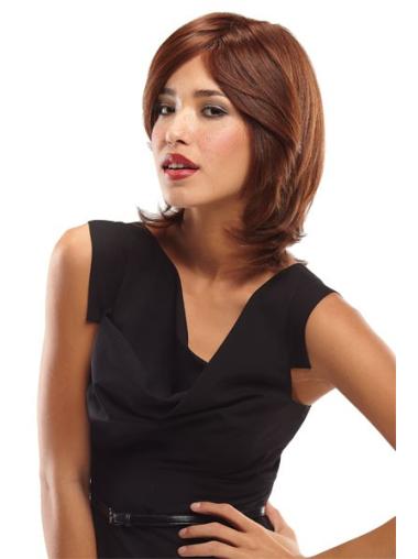 Stylish Shoulder Length Wavy Auburn Layered Natural Looking Human Hair Wigs