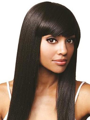 Durable Straight Lace Front Long African American Human Wigs For Black Hair