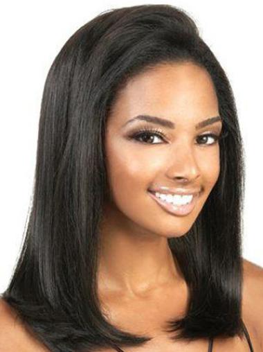 Comfortable Yaki Lace Front Shoulder Length Black Women Synthetic Hair Wigs