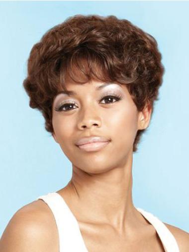 Short Black Women Brown Streaks Wigs Layered