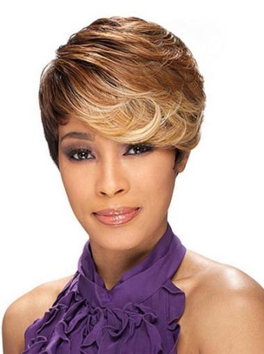 Cropped Brown Sassy Black Women Synthetic Wigs Layered