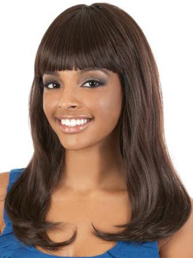 Fashionable Brown Straight With Bangs African American Brown Wigs