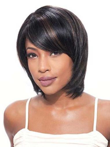 Flexibility 10" Lace Front Black Straight Human Hair Wigs Black African American