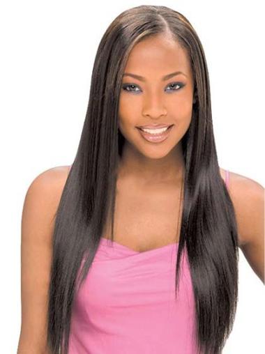 Sassy Black Straight Without Bangs Lace Front Wigs For African American Women