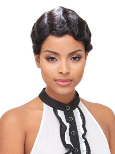 Boycuts Wavy Cheap African American Full Lace Short Human Hair Wigs