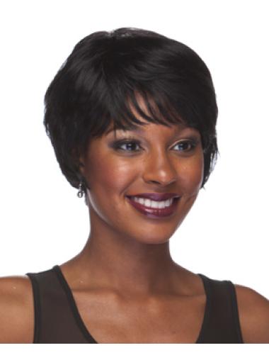 Short Indian Remy Hair Wigs With Bangs For Black Women
