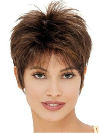 Comfortable Brown Straight Cropped Boycuts Capless Synthetic Wigs