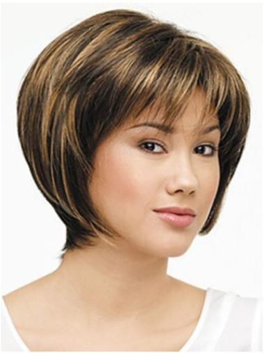 Synthetic Straight Brown Durable Bob Natural Looking Lace Front Wigs