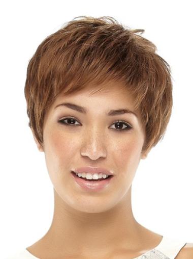 No-Fuss Caplessboycuts Cheap Synthetic Straight Brown Wig