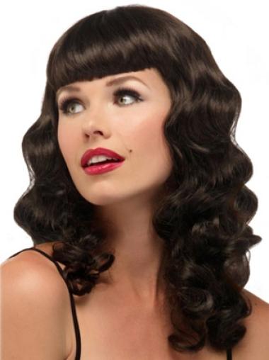 Capless Long Wavy 16 Inches African American Wigs With Bangs Synthetic