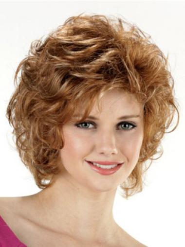 Cheap Brown Layered Chin Length Curly Synthetic Lace Front Wigs