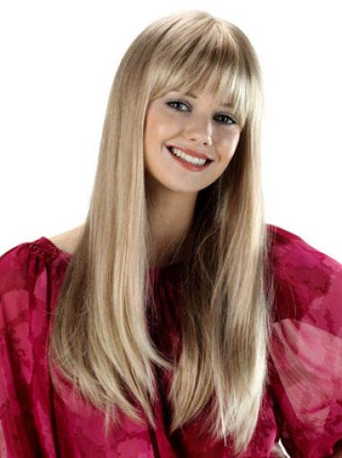 New Straight Long Capless Synthetic Blonde Wig With Bangs