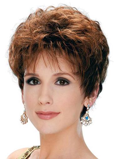 Brown Short Capless Layered Best Curly Synthetic Wigs