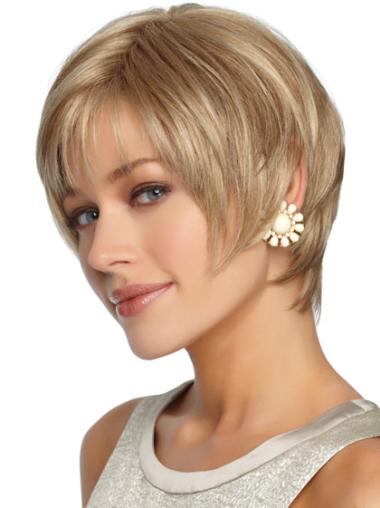 Blonde Layered Straight Synthetic Cheap Capless Short Wigs