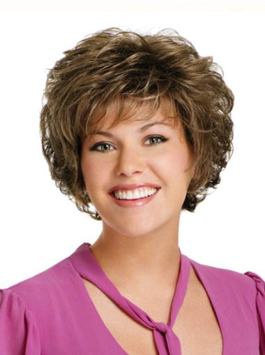 Capless Classic Brown Designed Short Curly Synthetic Wigs