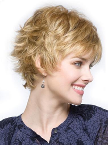 Wavy Cropped Blonde Layered Soft Synthetic Real Blonde Wig