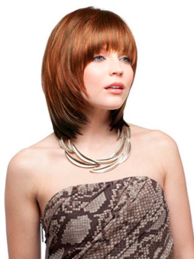With Bangs Chin Length Auburn Synthetic Capless Wigs For Sale