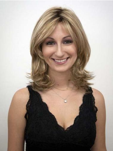 Capless Layered Shoulder Length Synthetic Blonde Wavy Wigs