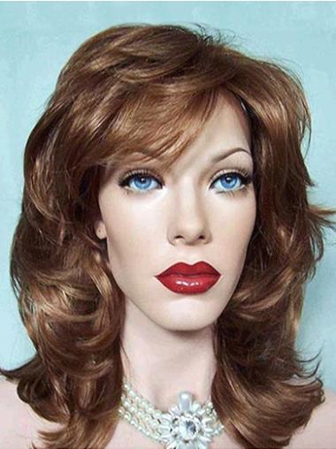 Sleek Synthetic Medium Length Brown Wigs