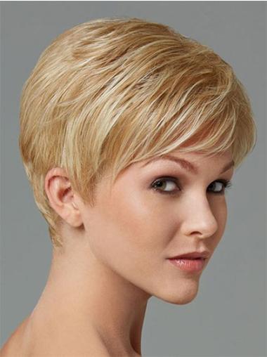 Natural Capless Cropped Boycuts Synthetic Affordable Blonde Wigs