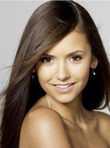 Straight Without Bangs Brown Long Affordable Lace Front Human Hair Wigs